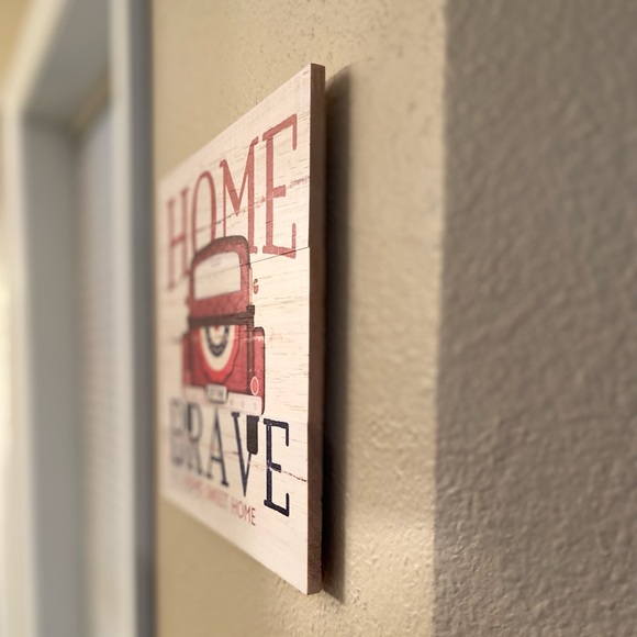 Home Of The Brave Wood Wall Sign & Vintage Style American Flag Wood Wall Sign - Picture 9 of 16